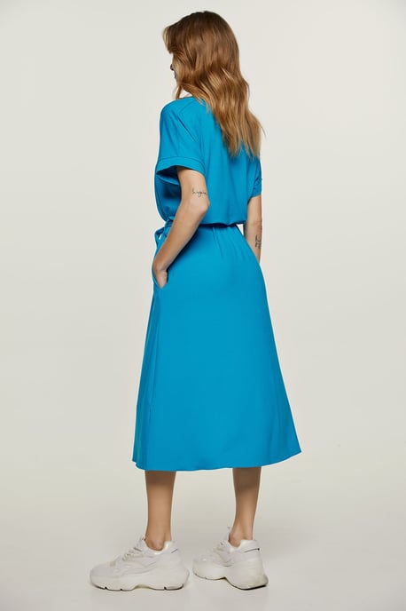Turquoise Jersey Belted Midi Dress