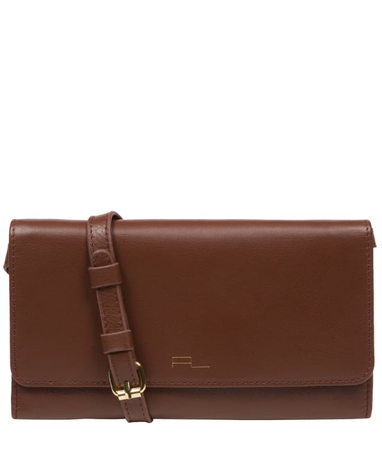 'Saffron' Dark Tan Nappa Leather Cross Body Clutch Bag