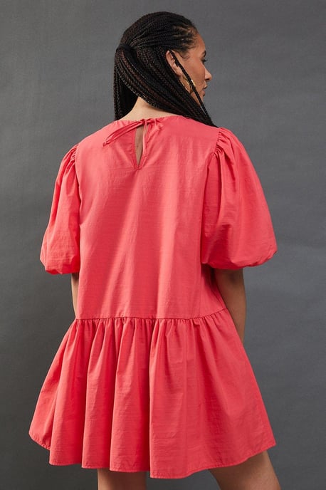 Taffeta Drop Waist Mini Smock Dress