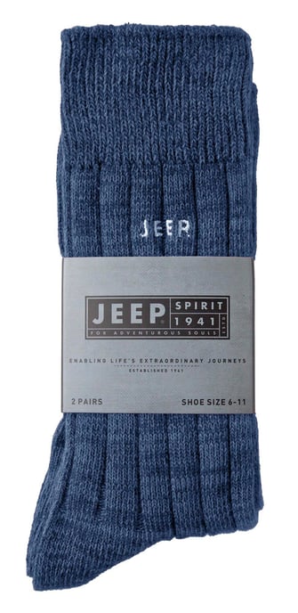 Mens Cotton Dress Socks | Jeep | Midweight Knit Spirit Socks, Casual Ribbed Pattern Everyday Socks - Navy / Teal - Image 2