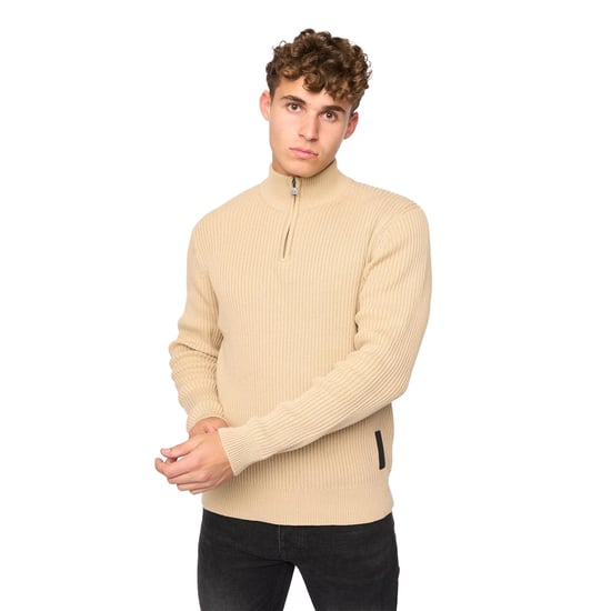 Crosshatch Mens Havaline stickad tröja med kvarts dragkedja (vete) - Image 1