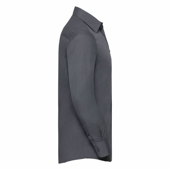 Russell Collection Mens Long Sleeve Poly-Cotton Easy Care Tailored Poplin Shirt (Convoy Grey) - Image 6
