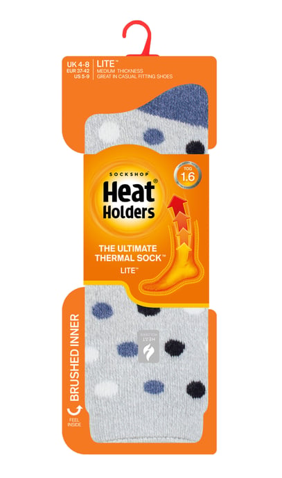Heat Holders Lite - Womens Insulated Thermal Socks | Multiple Designs Including Argyle Stripes Hearts Stars | Warm Socks for Winter - Light Grey/ Denim (Malaga) - Image 2