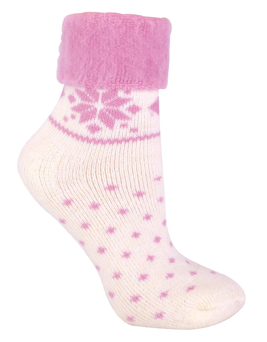 Ladies Wool Bed Socks with Fairisle Design | Sock Snob | Thermal Lounge Socks for Winter | Used for Boots, Sleep, Outdoors or as a Gift | Xmas Christmas Designs - Cream - Image 1