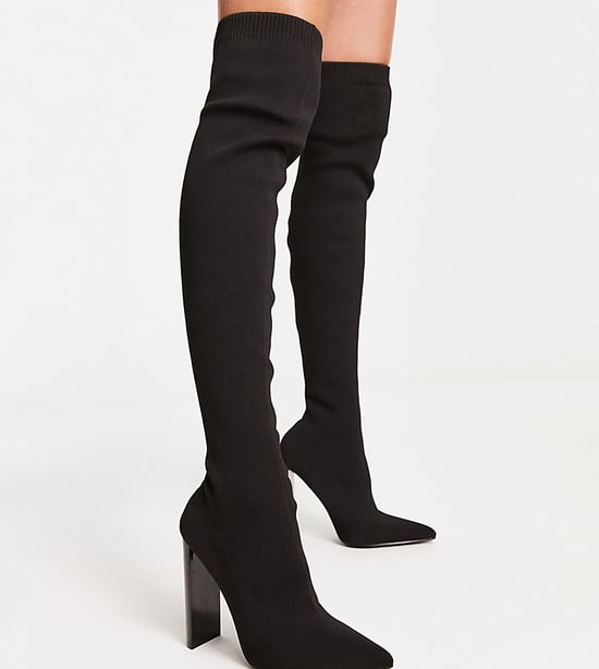 ASOS DESIGN Petite Kylee high-heeled knitted over the knee boots in black