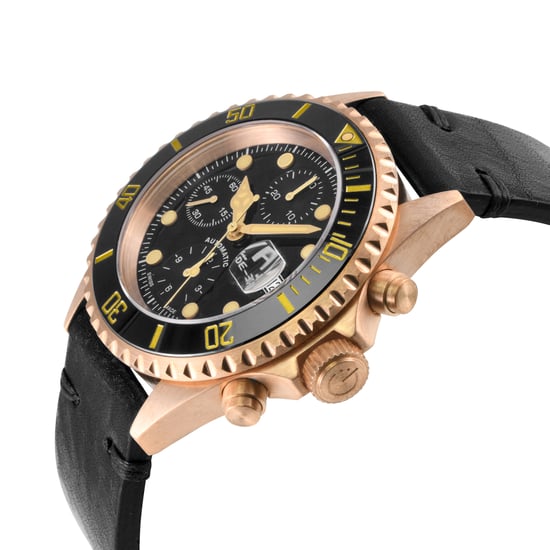 Gevril Mens Wall Street Swiss Automatic ETA 7750 Ceramic Bezel, Genuine Handmade Italian Leather Watch