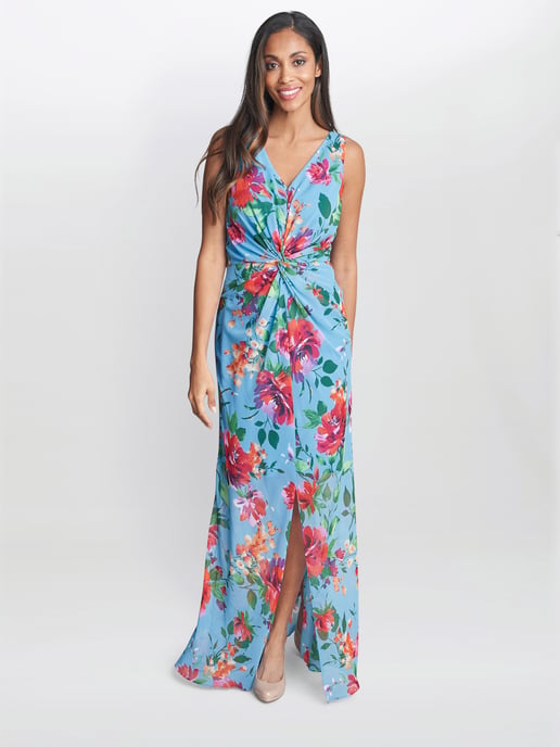 Jennifer Printed Maxi Dress With Twist Bodice
