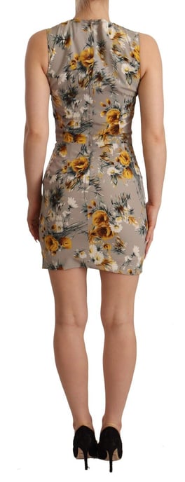 Dolce & Gabbana Kvinno Grå Silkes Stretch Blommig Klänning Mini - Image 3