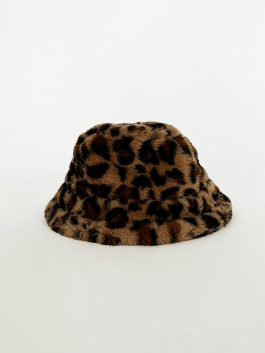 Leopard Plush Print Bucket Hat & Gloves Set