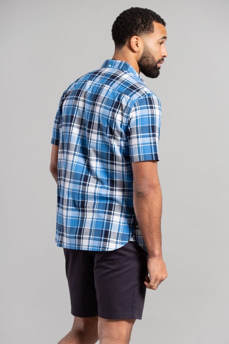 Blue Cotton Short Sleeve Check Shirt