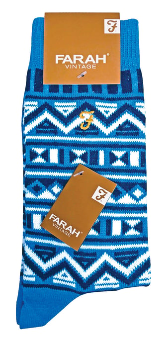 Farah - 2 Pairs Mens Funky Vintage Patterned Colourful Thick Cotton Crew Socks - FVS008COB - Image 2