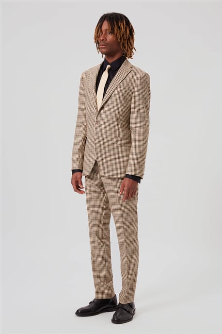 Blythe Slim Fit Beige Check Trousers