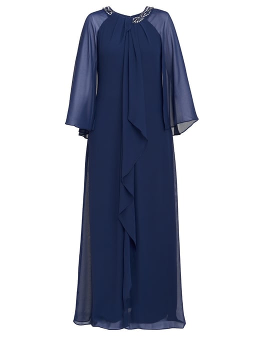 Polly Maxi Halter Neck Dress With Embellishment And Capelet Sleeves