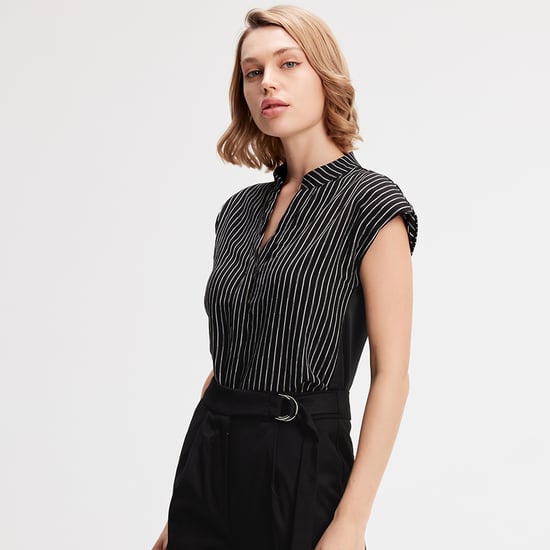 Bi-materiaal gestreept shirt - Image 1
