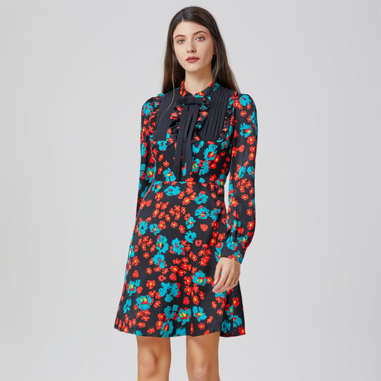 Mini-jurk met Ascot-strik en bloemenprint - Image 1