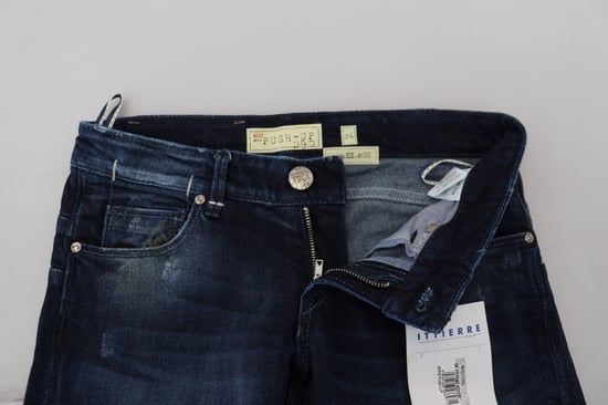 Acht Blå Bomull Låg Midja Slim Fit Dam Casual Denim Jeans - Image 4