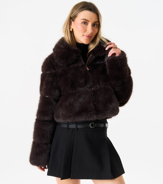Panel Faux Fur Cropped Jacket