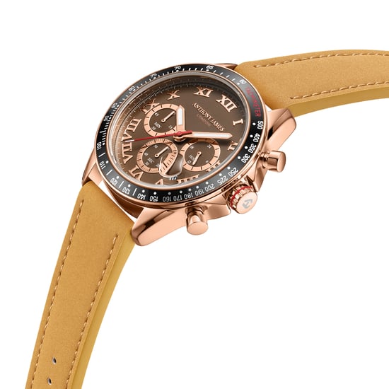 Hand Assembled Anthony James Tachymeter Turbo Gold Brown