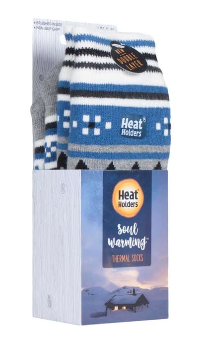Mens Nordic Patterned Non Slip Thermal Slipper Socks with Grippers - Image 2
