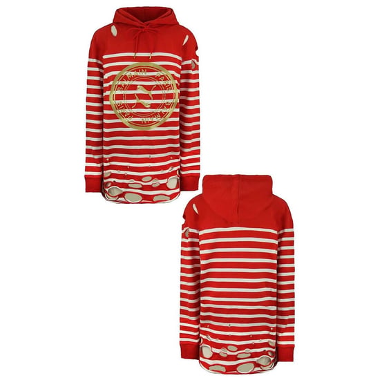 Puma x Balmain Womens Red White Distressed Hoodie - Image 3