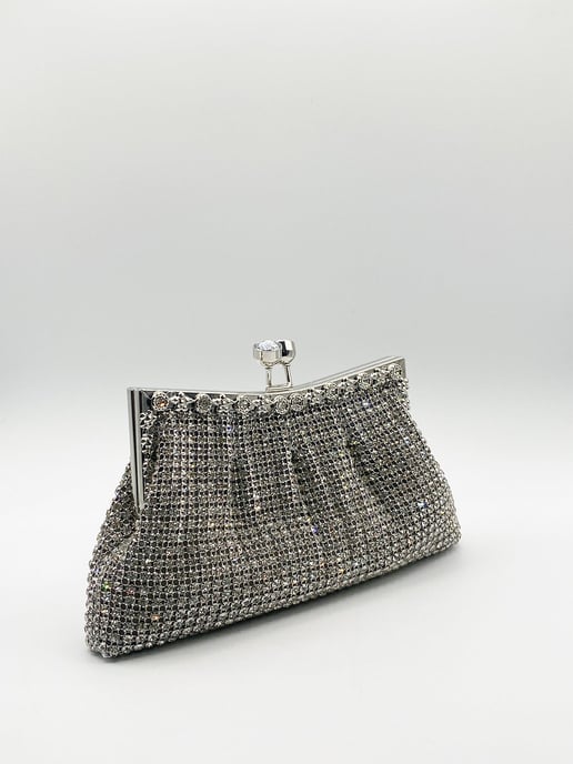 Silver Crystal Clutch Bag