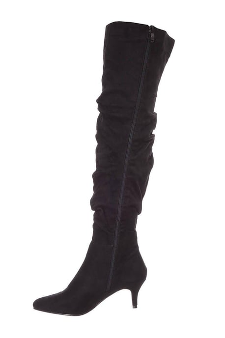 Black Faux Suede Knee High Heel Boots