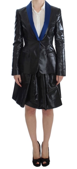 EXTE Black Blue Two Piece Suit Skirt & Blazer