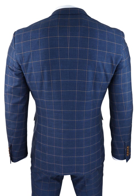 Mens 3 Piece Suit Blue Gold Check Peaky Blinders 1920 Gatsby Smart Vintage Suit - Image 6