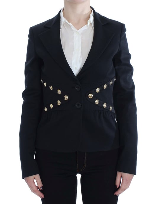 EXTE Black Cotton Stretch Gold Studded Blazer Jacket