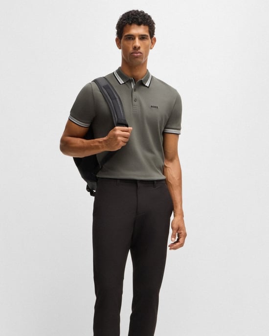 Men's Boss Cotton-Piqué Paddy Polo Shirt in Light Grey - Image 3
