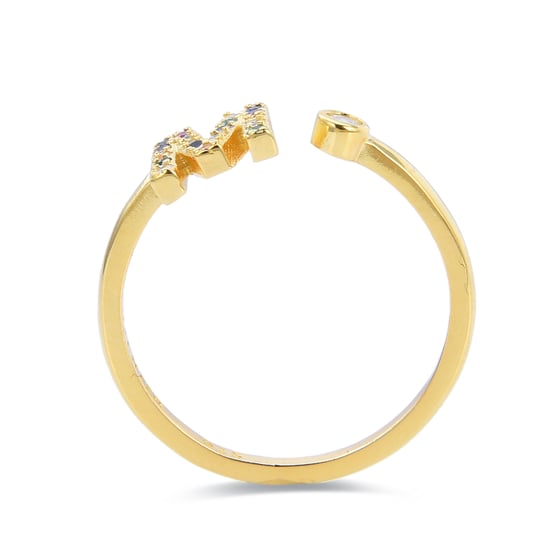 Luxenter Sterling Silver 925 ring med flerfärgad zirkonia i 18K gul guldfinish - Alfabet - Image 4
