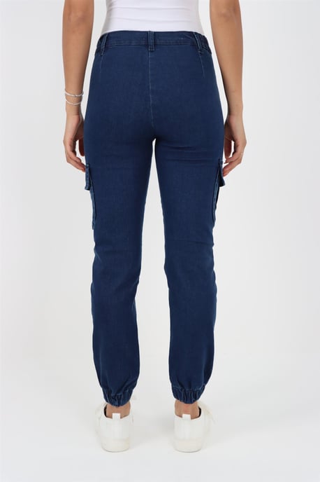 Jeans med mudd och resår i sidan för damer i Dark Stonewash - Image 2