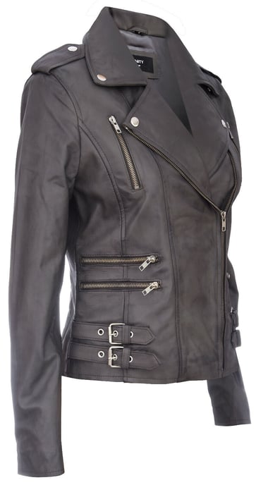 Ladies leather Brando biker jacket-Loddon
