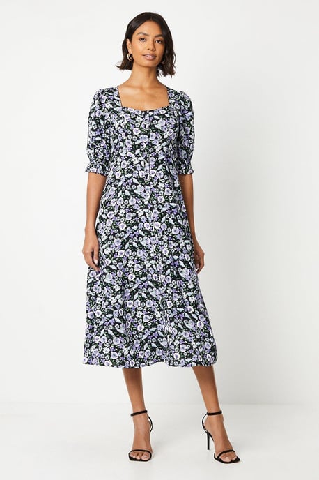 Blue Ditsy Short Sleeve Shirt Dress - Image 1