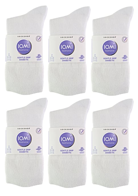 IOMI - 12 Pair Multipack Ladies Diabetic Bamboo Socks | Womens Extra Wide Seamless Socks with Non Elastic Gentle Grip Top - White - Image 2