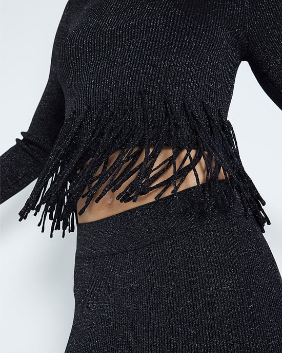 River Island Womens Jumper Black Long Sleeve Fringe