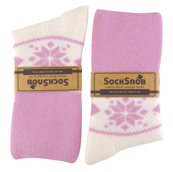 Ladies Wool Bed Socks with Fairisle Design | Sock Snob | Thermal Lounge Socks for Winter | Used for Boots, Sleep, Outdoors or as a Gift | Xmas Christmas Designs - Cream - Image 2
