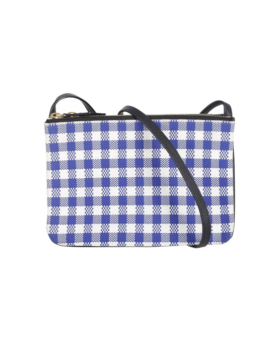 Celine Trio Gingham Crossbody-väska i blått och vitt bomull - Image 2
