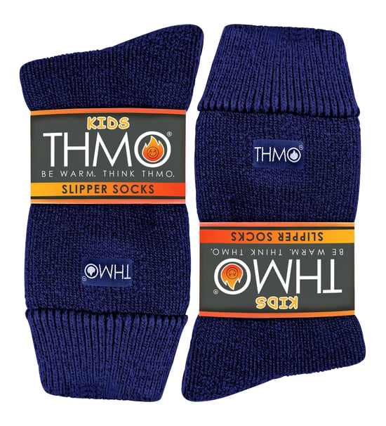 Kids Indoor Slipper Socks with Grippers | THMO | Thick & Warm Comfort Loose Top Non Slip Thermal Socks - Navy - Image 2