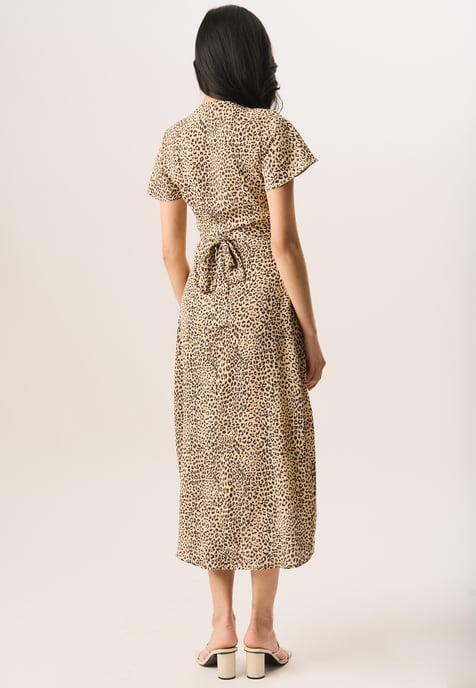 Animal Printed Wrap Midi Dress