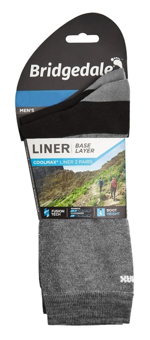 Bridgedale - 2 Pairs Mens Liner Base Layer Boot Socks - Grey - Image 2