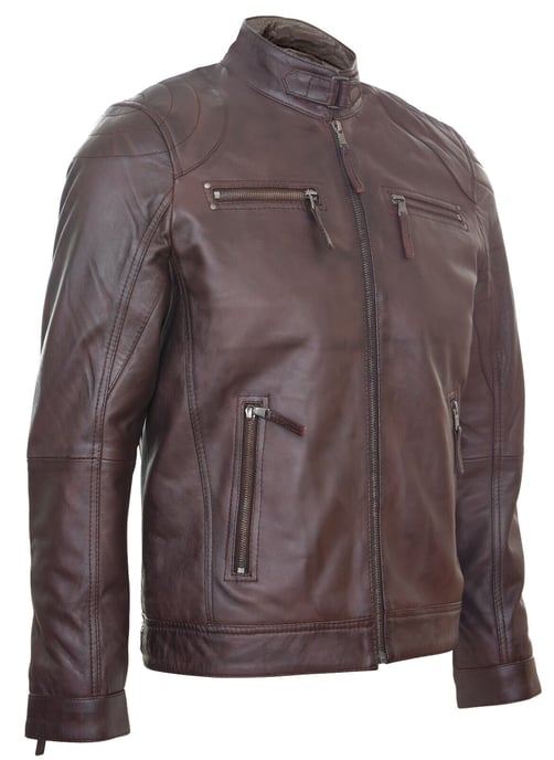 Leather biker racing jacket with zipper