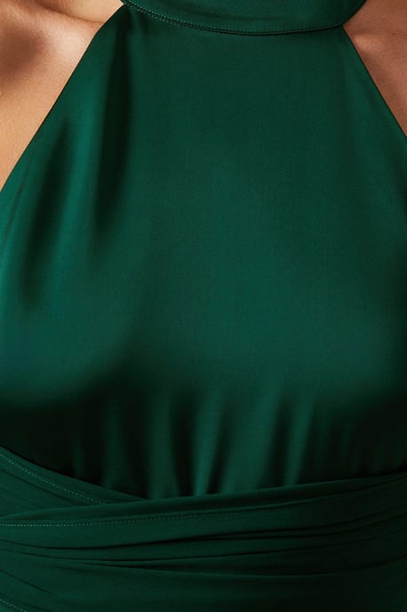 Wrap Waist Detail Satin Halter Neck Bridesmaids Dress - Image 5