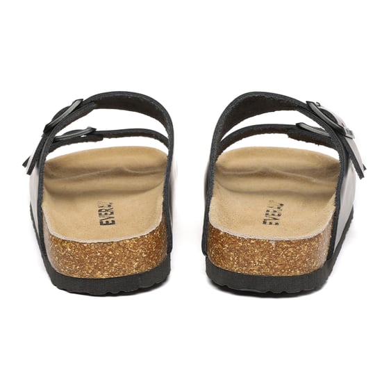 EVER AU Men Duck Leather Twin Buckle Sandals - Black Leather