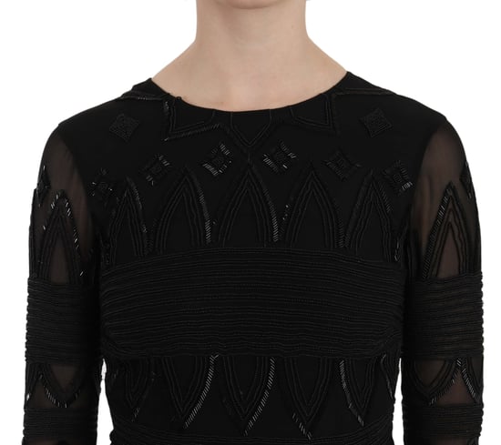 John Richmond Black Silk Sequined Mini Shift Gown - Image 4