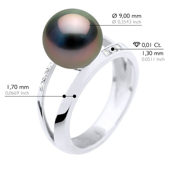 Ring Sieraad 0,06 Cts - Wit Goud - Echte Gecultiveerde Tahiti Parels Rond 9-10 mm - Image 2