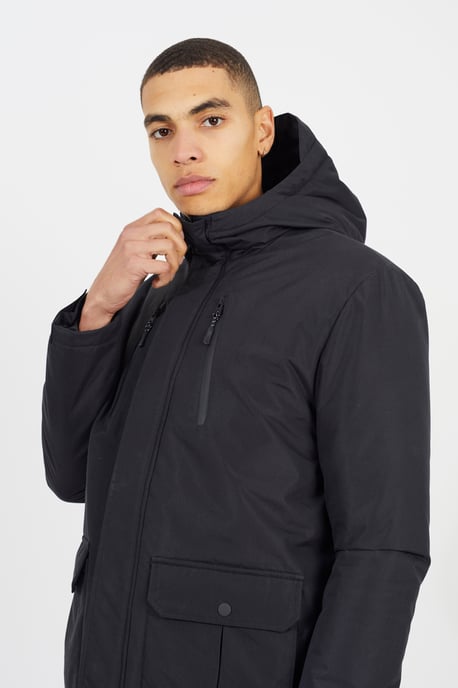 Black Lightly Padded Hooded Mac Jacket