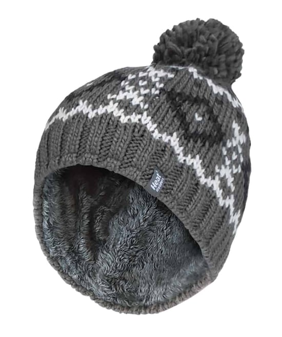 Mens Fleece Fodrad Termisk Vinter Varm Beanie Bobble Mössa med Pom Pom - Image 1