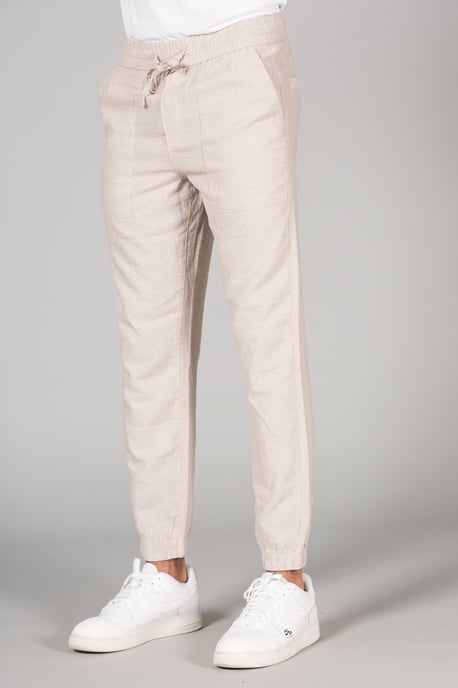 Beige Linen Blend Classic Fit Trousers