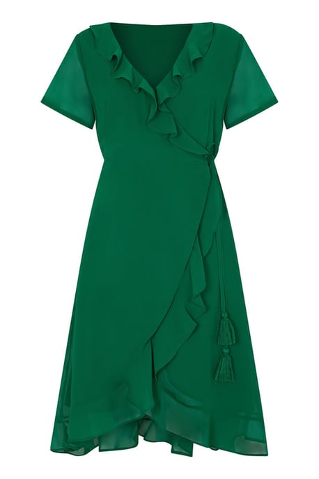 Green Plus Size Frill Wrap Dress With Tassel Detail - Image 4